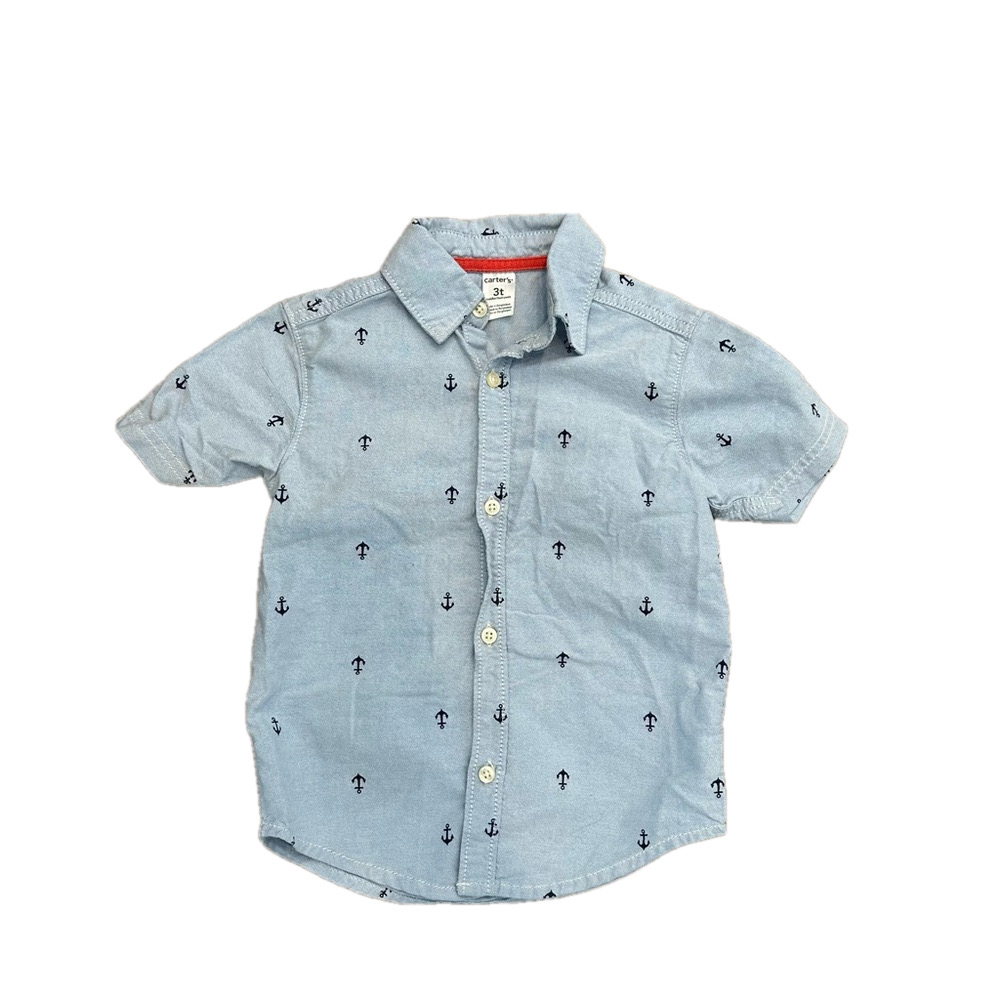 4/20$ Blue Button Down Shirt with Boat Anchor Print 3T